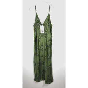 Zara Lara Maxi Slip Dress Green Black Marble Satin Size Large Fairygoth New